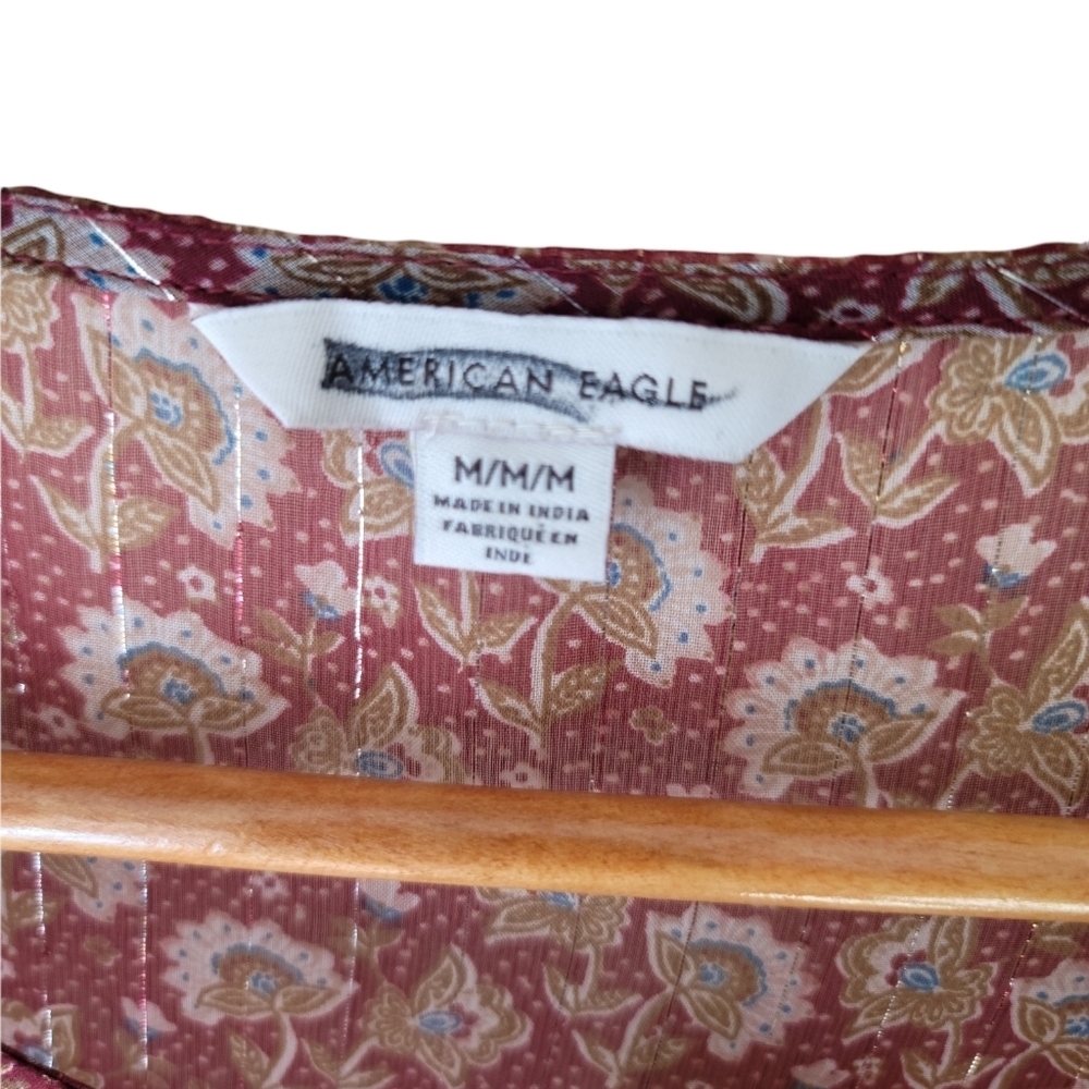 NWOT American Eagle Outfitters Red Floral Boho Peasant Top Size Medium - Picture 4 of 9